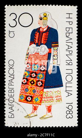 BULGARIEN - UM 1983: Eine Briefmarke aus Bulgarien zeigt bulgarische Stotinka von Blagoevgradsko Stockfoto