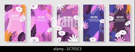 Vektor-Set floralen Hintergrund, Natur Hintergrund, vier Jahreszeiten, Vorlage, Banner, Cover, Vorlagen, Postkarte. Stock Vektor