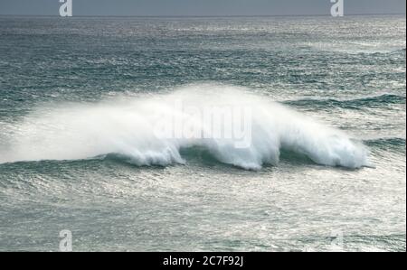 Starker Wellengang, Wellen brechen sich am Meer, Sandfly Bay, Dunedin, Otago Region, Otago Peninsula, Southland, Neuseeland Stockfoto