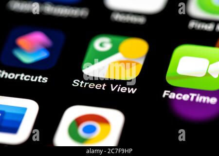 Google Street View, App-Symbole auf dem Handy-Display, iPhone, Smartphone, Nahaufnahme Stockfoto