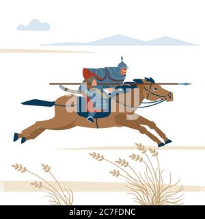 Mongol Rider. Mittelalterliche Schlacht historische Illustration. Vektor flach isolierte Illustration Stock Vektor