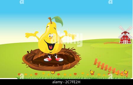 Eine Frucht tanzt in einem Vogelnest in den Gärten Stock Vektor