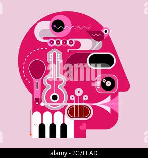 Hunan Kopf Form Design bestehend aus einer verschiedenen Musikinstrumente Vektor-Illustration. Stock Vektor