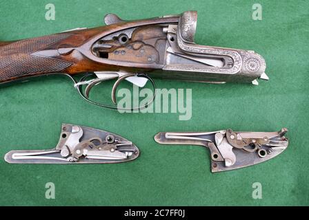 Englisch, Side Lock, Ejector, 12 ga, 12 Bohrung, Schrotflinte, Watson Bros, 1904, Qualität, Sportpistole, Game gun, Feldsport, Stockfoto