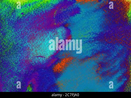 Blau grün orange Farben auf texturiertem Papier Hintergrund. Grunge lebendige Malerei Effekt Muster. Rasterillustration mit Platz für Text, für Medienwerbung Website Mode Konzept Design, Banner Stockfoto