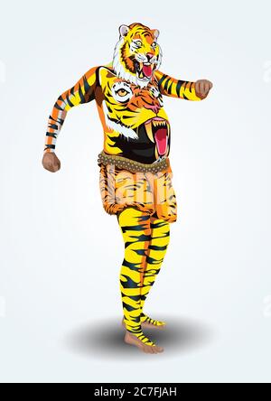 Puli Kali, Tiger Tanz mit onam Festival von Südindien Kerala. Stock Vektor