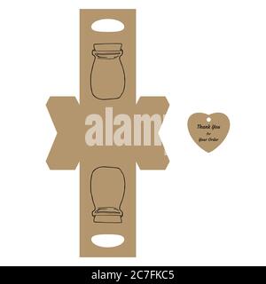 Einfache Verpackung Box die Cut Cube Vorlage mit Glas und Tag mit Text "Vielen Dank für Ihre Bestellung" auf weißem Hintergrund - Vektor-Zeichnung Grafik-Design. Stock Vektor