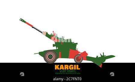 Vektor-Illustration von Kargil Vijay Diwas, die englische Bedeutung ist Kargil Victory Day. Bofors Waffe im Kargil Krieg verwendet. Stock Vektor