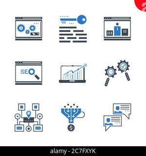 Symbole für SEO und Weboptimierung festgelegt Stock Vektor