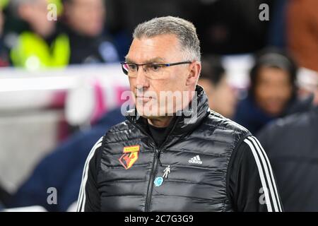 Februar 2020, American Express Community Stadium, Brighton and Hove, England; Premier League, Brighton und Hove Albion V Watford:Nigel Pearson Manager des Watford FC Stockfoto