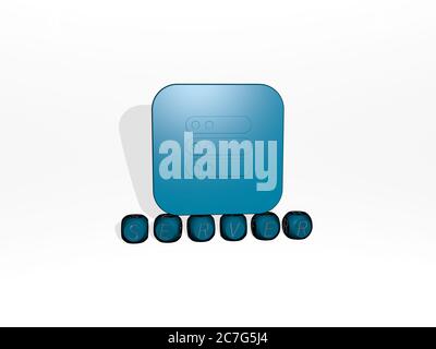 3D-Darstellung des SERVERS mit Icon an der Wand und Text angeordnet durch metallische kubische Buchstaben auf einem Spiegelboden für Konzept Bedeutung und Diashow-Präsentation. Daten und Illustration Stockfoto