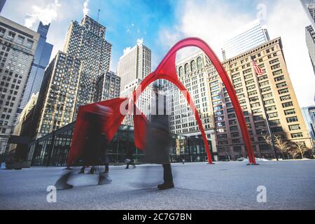 Berühmte historische Flamingo erstellt von Alexander Calder in Chicago, Illinois Stockfoto