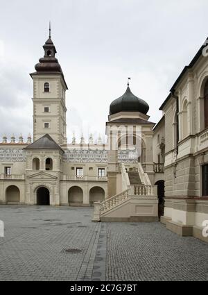 Hof von Krasiczyn Schloss (Zamek w Krasiczynie) in der Nähe Przemysl. Polen Stockfoto