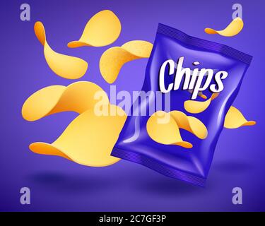 Blue Chips Paket mockup mit gelben knusprige Snacks, Werbung Konzept Stock Vektor