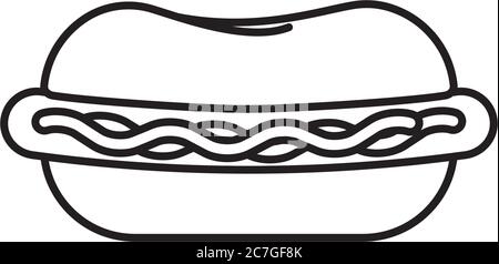 Hot Dog mit Ketchup und Mayonnaise oder Senf Vektorlinie Symbol. Fast Food Umriss Symbol. Stock Vektor