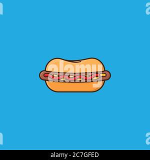Hot Dog mit Ketchup und Mayonnaise oder Senf Vektor Illustration für Hot Dog Day am 22. Juli. Fastfood-Symbol. Stock Vektor