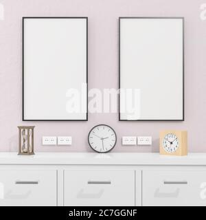 Mockup Poster Rahmen im Wohnzimmer Innenraum Hintergrund, skandinavischen Stil, 3D-Rendering, 3D-Illustration Stockfoto