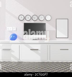 Arbeitsplatz zu Hause mit einem Desktop-Computer 3d-Rendering mockup.Modern Technologie Konzept . 3d-Illustration Stockfoto