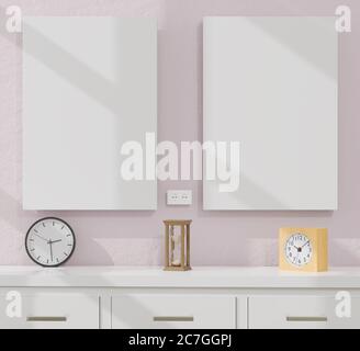 Mockup Poster Rahmen im Wohnzimmer Innenraum Hintergrund, skandinavischen Stil, 3D-Rendering, 3D-Illustration Stockfoto