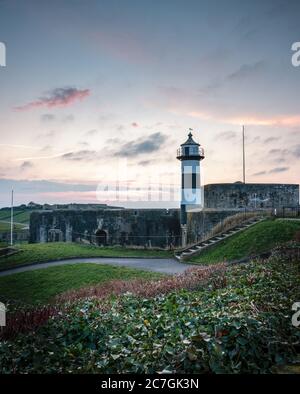 Der Eingang zum Southsea Castle, Portsmouth bei Sonnenuntergang Stockfoto