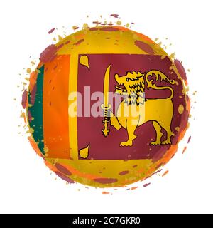 Runde Grunge Flagge von Sri Lanka mit Spritzern in Flaggenfarbe. Vektorgrafik. Stock Vektor