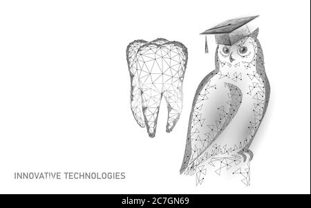 Medizin zahnärztliche Graduate-Zertifikat Programm Konzept. Low Poly 3D Render Graduierung Kappe auf Zahn Banner Vorlage. Internet-Ausbildung Studienabschluss Stock Vektor