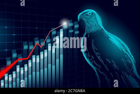 Adler sitzend Vogel Profil. Amerikanisches nationales Symbol. Low poly blau polygonal wirtschaftlich wachsende Grafik Trend Politik Konzept Vektor Illustration Stock Vektor