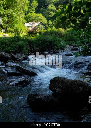 Watersmeet House und der East Lyn River, Exmoor, Devon, Großbritannien Stockfoto