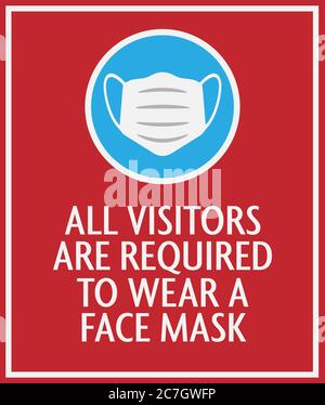 Rotes Gesichtsmaske erforderliches Schild mit Schutzmaske Symbol Vektor-Illustration Stock Vektor