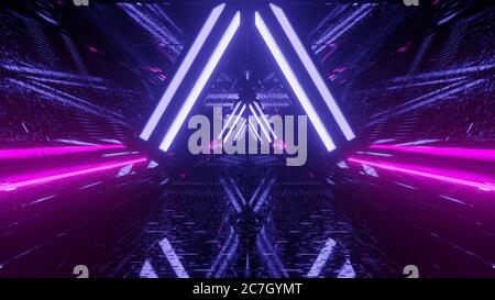 3d-Illustration Hintergrund der endlosen Sci-Fi Neon-Tunnel Stockfoto