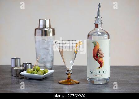 Alkoholfreier Cocktail mit Seedlip alkoholfreien Spirituosen. Stockfoto