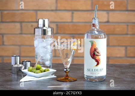 Alkoholfreier Cocktail mit Seedlip alkoholfreien Spirituosen. Stockfoto