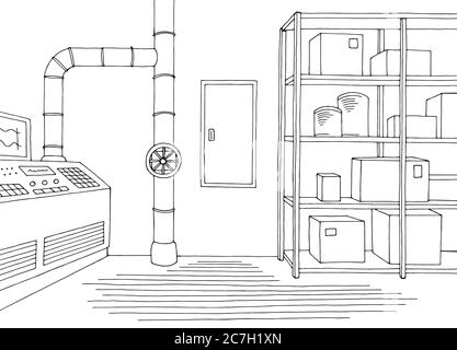 Grafik für die Werkeinbau schwarz weiß Skizze Illustration Vektor Stock Vektor