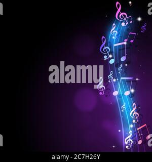 Retro-Musik Neon Hintergrund mit mehrfarbigen Musik Disco Noten Stockfoto