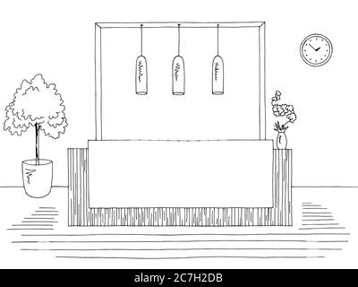 Rezeption Lobby Innengrafik schwarz weiß Skizze Illustration Vektor Stock Vektor