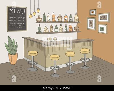 Café Bar Grafik Farbe Interieur Skizze Illustration Vektor Stock Vektor