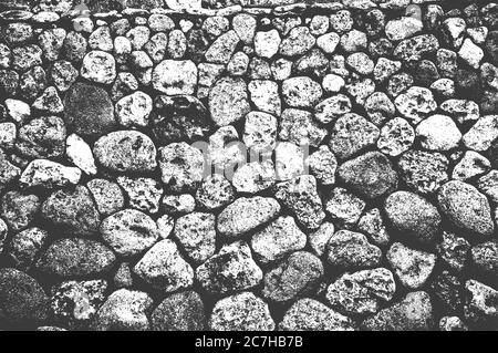 Verzweifelte Overlay-Textur von Steinen, Felsen, Kieselsteinen, Makadam. Grunge Hintergrund. Abstrakte Halbton-Vektor-Illustration Stock Vektor