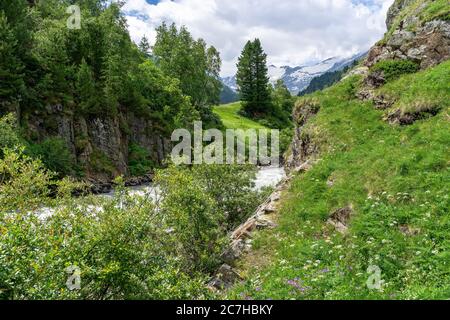 Europa, Österreich, Tirol, Ötztal Alpen, Ötztal, Blick ins Gurglertal am Talende mit dem Gurgler Fanner Stockfoto