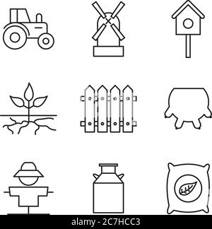 Farm Linie Stil Icon Set Design, agronomy Lifestyle Landwirtschaft Ernte ländliche Landwirtschaft und Land Thema Vektor-Illustration Stock Vektor