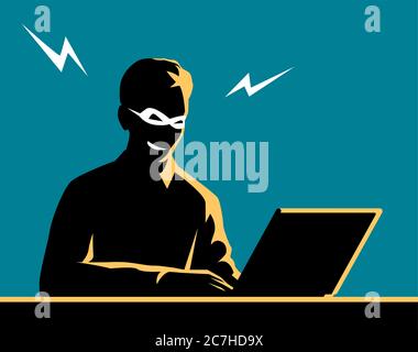 Hacker an einem Laptop. Stock Vektor