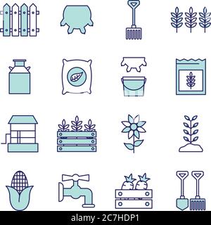 Farm Linie und füllen Stil Icon Set Design, agronomy Lifestyle Landwirtschaft Ernte ländliche Landwirtschaft und Land Thema Vektor-Illustration Stock Vektor