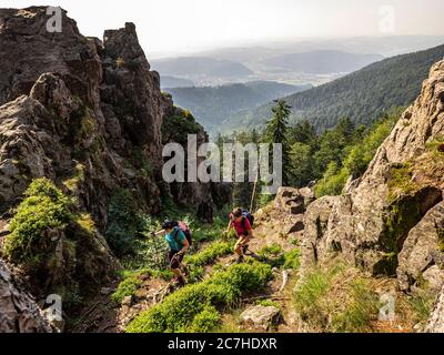 Wandern auf dem Zährersteig, großer Kandelfelsen Kandel Stockfoto