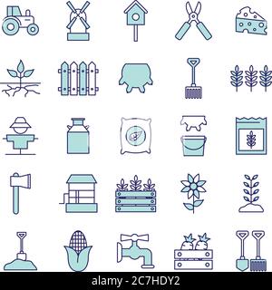 Farm Linie und füllen Stil Icon Set Design, agronomy Lifestyle Landwirtschaft Ernte ländliche Landwirtschaft und Land Thema Vektor-Illustration Stock Vektor