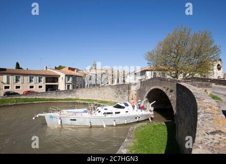 Hisotrian Bridge, Great Basin, Castelnaudary, Canal du Midi, Frankreich, Frankreich Stockfoto