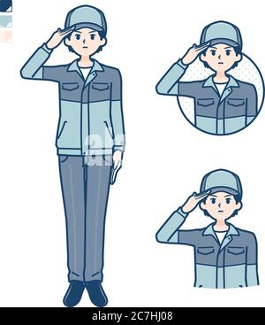 Ein Mann trägt Arbeitskleidung mit Grüßen Bilder. Es ist Vektorgrafik, so dass es einfach zu bearbeiten ist. Stock Vektor