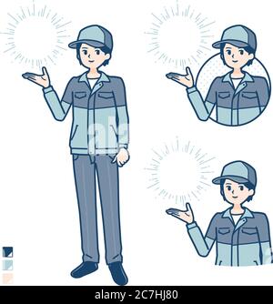 Ein Mann trägt Arbeitskleidung mit Manipulation von Lichtbildern. Es ist Vektorgrafik, so dass es einfach zu bearbeiten ist. Stock Vektor