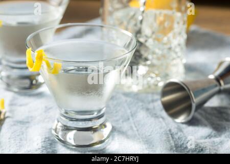 Erfrischender Gin Martini mit Zitronengarnish Stockfoto