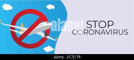 Stoppen Sie Corona Virus Hintergrund mit Flugzeug. Bleib zu Hause. Vektorgrafik Stock Vektor