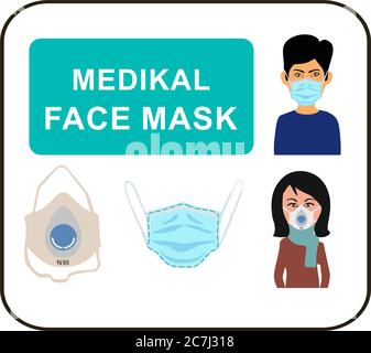 Mann und Frau in medizinischer Maske. Menschen in schützenden medizinischen Gesichtsmasken. Vektor Stock Vektor