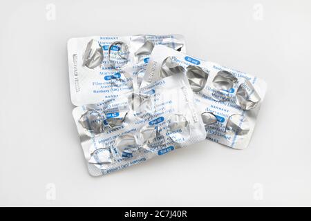 Gebrauchte, leere Tablette Blisterpackungen. Stockfoto